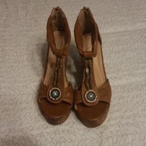 Refresh Brown Zip Up Wedge Sandals